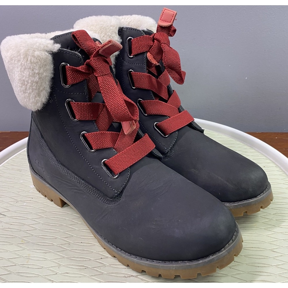Skechers Cypress Big Plans Gored Laced Hiker Women Leather Faux Fur Boot Gray 11
